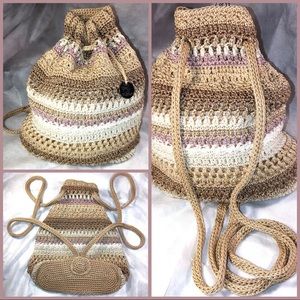 Sak Original Crochet Knit Drawstring Backpack Bag